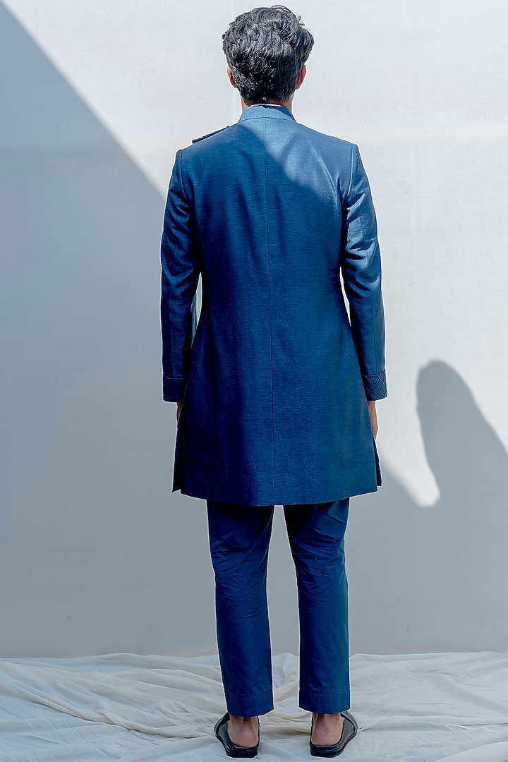 Turquoise Embroidered Overlapped Achkan Jacket Set by Bohame Men at Pernia's Pop Up Shop