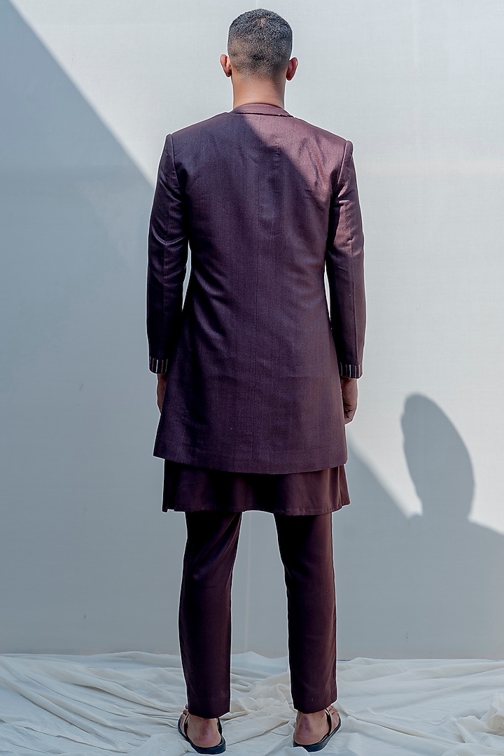 Brown Embroidered Asymmetrical Achkan Jacket Set by Bohame Men at Pernia's Pop Up Shop