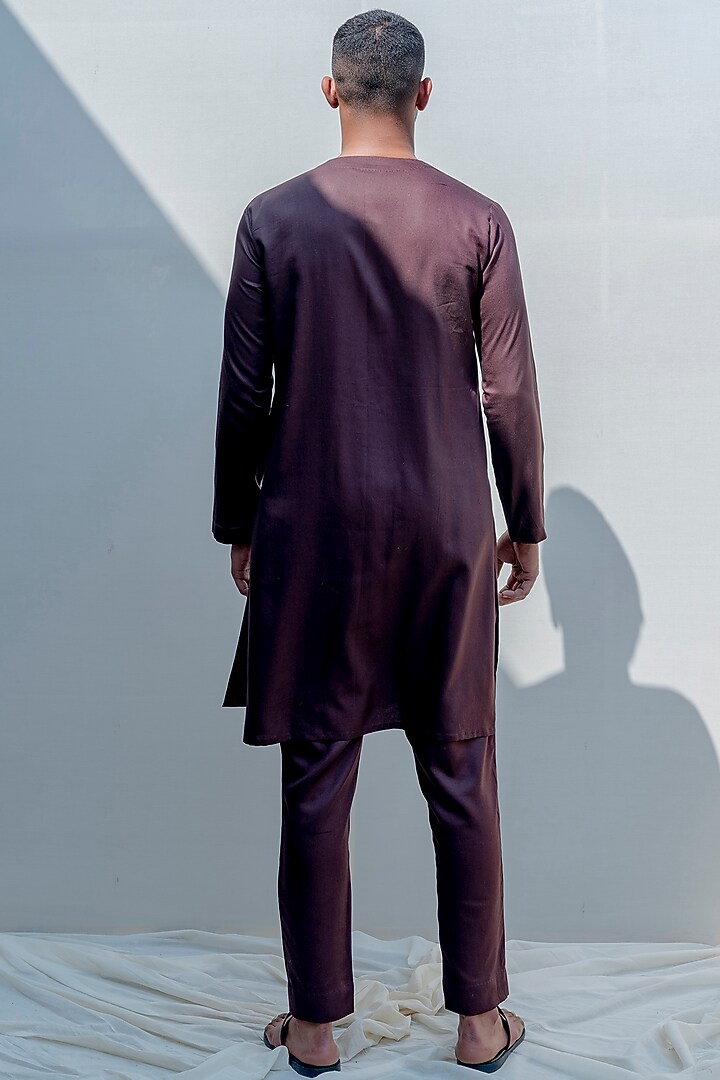 Brown Embroidered Asymmetrical Achkan Jacket Set by Bohame Men at Pernia's Pop Up Shop