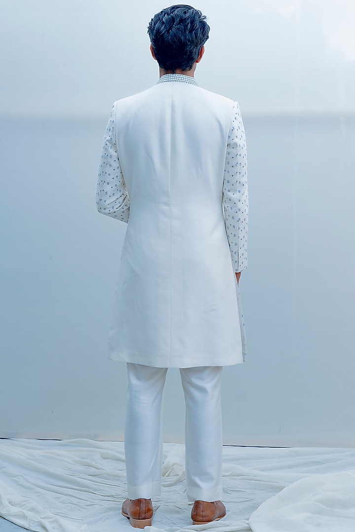 Off White Embroidered Achkan Jacket Set by Bohame Men at Pernia's Pop Up Shop