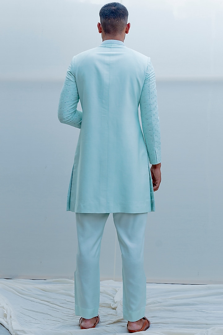 Mint Embroidered Achkan Jacket Set by Bohame Men at Pernia's Pop Up Shop