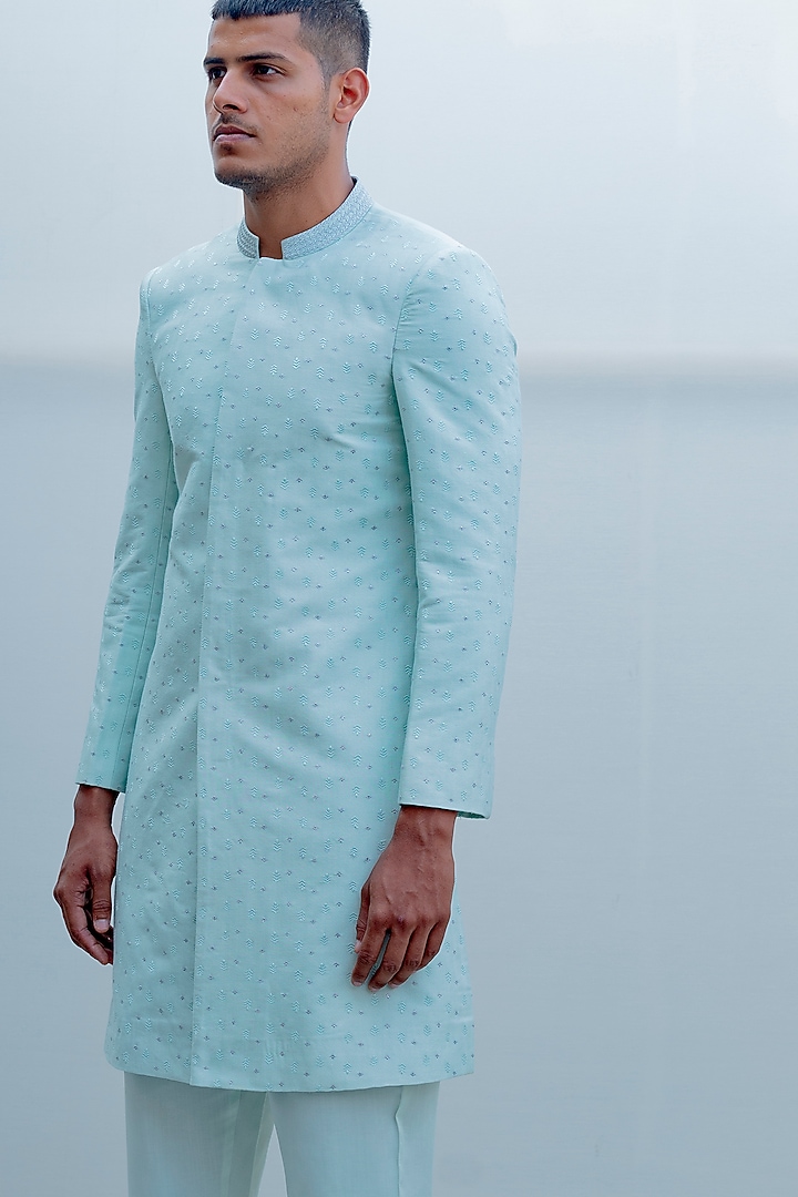 Mint Embroidered Achkan Jacket Set by Bohame Men at Pernia's Pop Up Shop