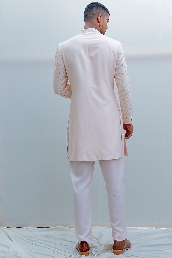 Peach Embroidered Achkan Jacket Set by Bohame Men at Pernia's Pop Up Shop