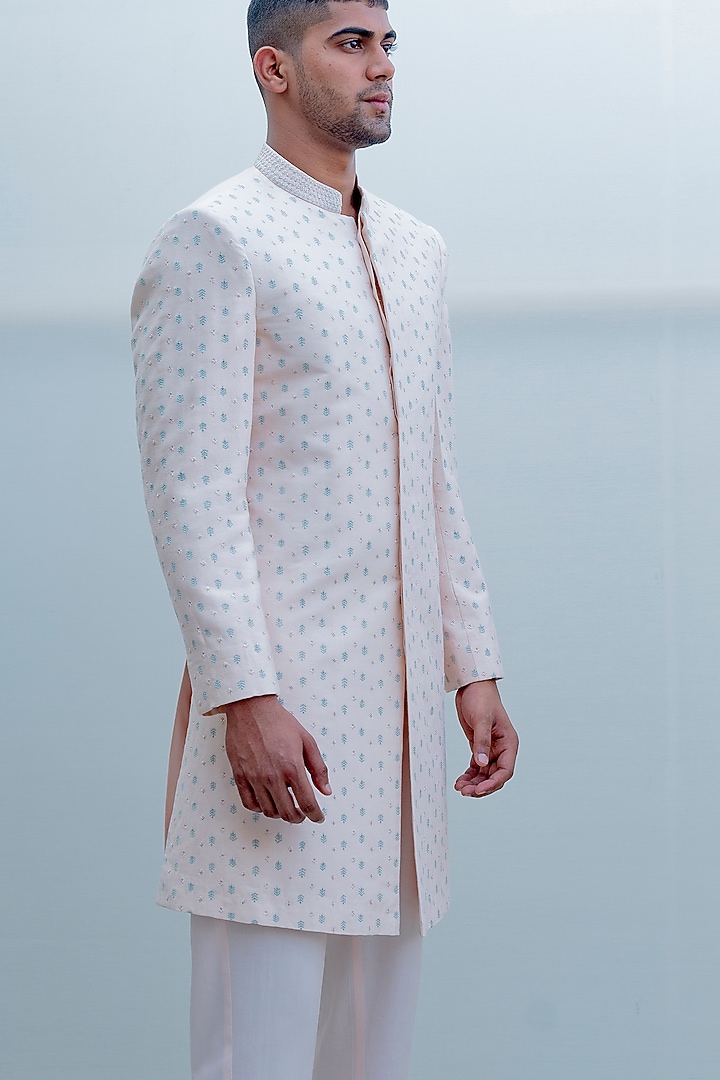 Peach Embroidered Achkan Jacket Set by Bohame Men at Pernia's Pop Up Shop