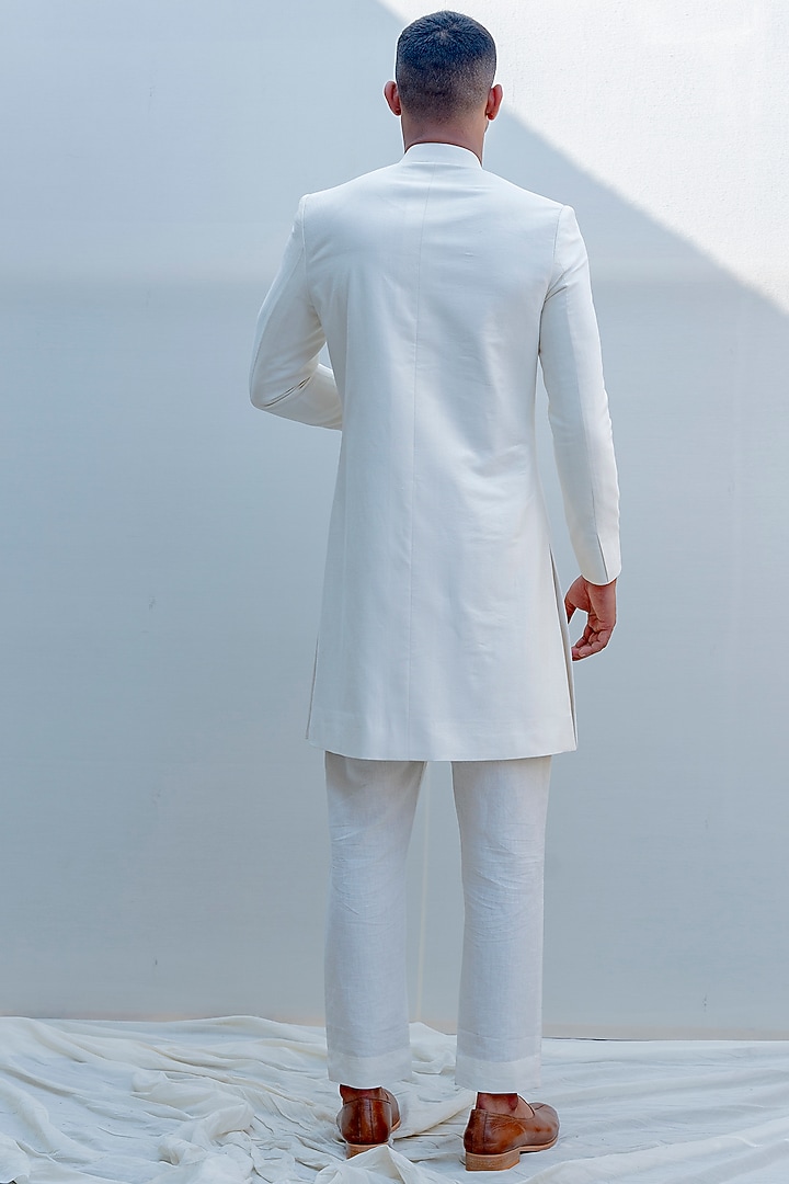 Off White Embroidered Achkan Jacket Set by Bohame Men at Pernia's Pop Up Shop