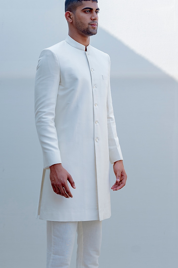 Off White Embroidered Achkan Jacket Set by Bohame Men at Pernia's Pop Up Shop