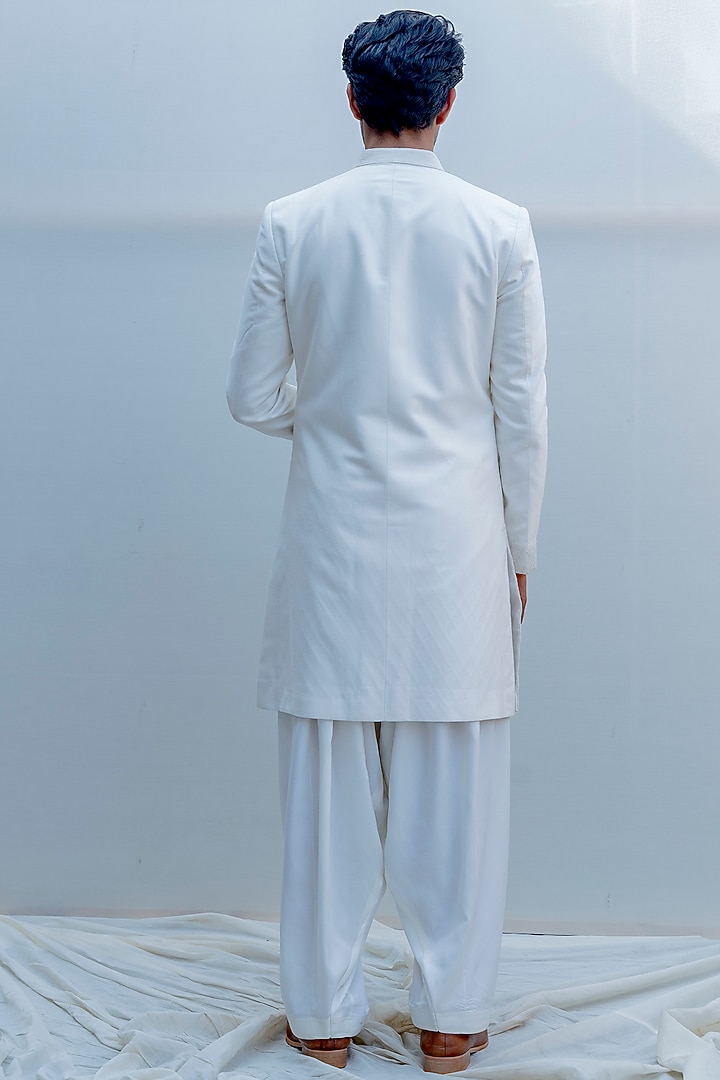 Off White Cross Embroidered Achkan Jacket Set by Bohame Men at Pernia's Pop Up Shop