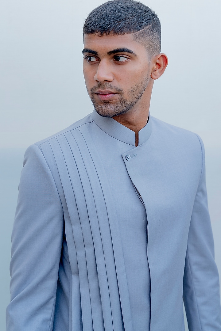 Grey Terry Wool Indo-Western Set by Bohame Men at Pernia's Pop Up Shop