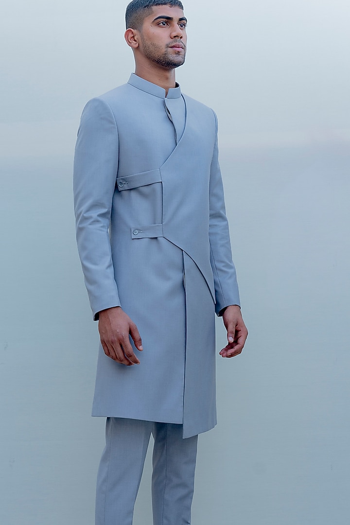 Blue Indo-Western Long Suit Set by Bohame Men at Pernia's Pop Up Shop