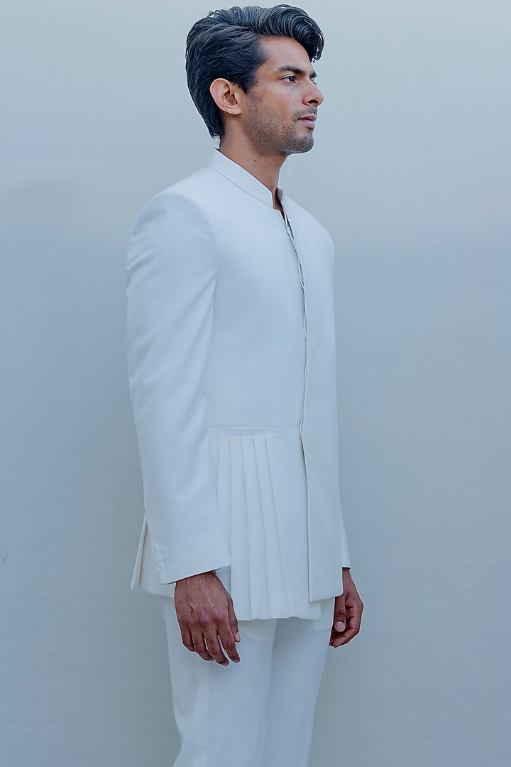 Milky White Terry Wool Indo-Western Set by Bohame Men at Pernia's Pop Up Shop