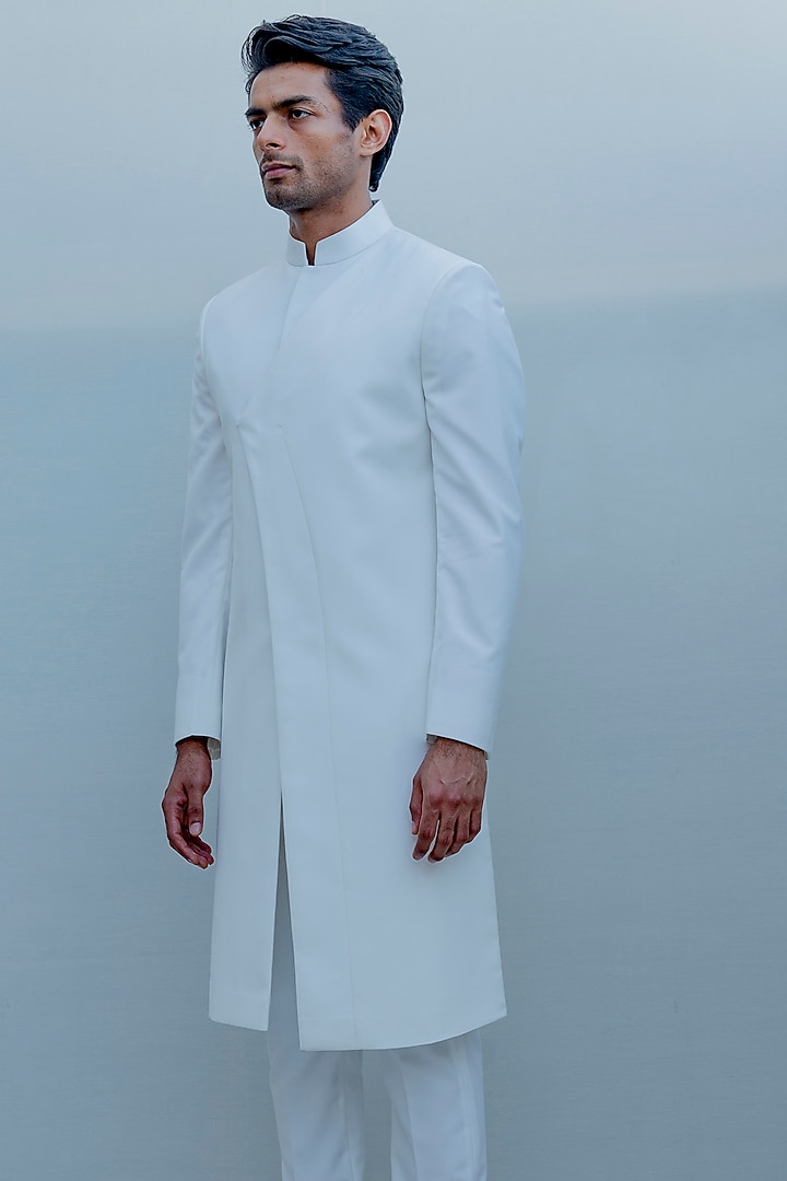 Milky White Indo-Western Long Suit Set by Bohame Men at Pernia's Pop Up Shop