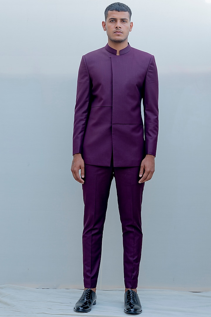 Purple Indo-Western Suit Set by Bohame Men