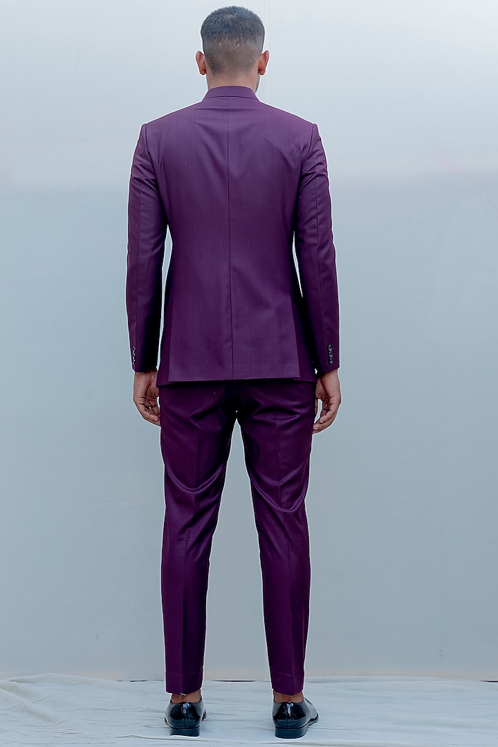 Purple Terry Wool Wedding Bandhgala Set by Bohame Men at Pernia's Pop Up Shop