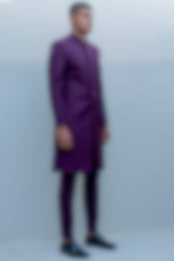 Purple Indo-Western Draped Suit Set by Bohame Men