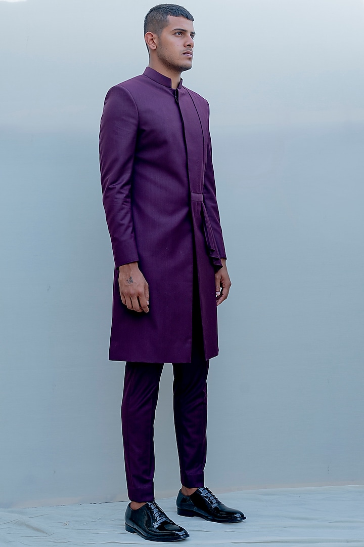 Purple Indo-Western Draped Set by Bohame Men