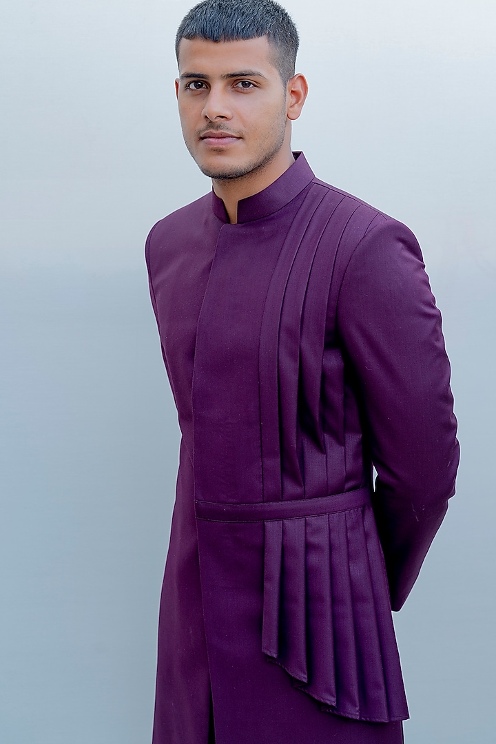 Purple Indo-Western Draped Set by Bohame Men at Pernia's Pop Up Shop