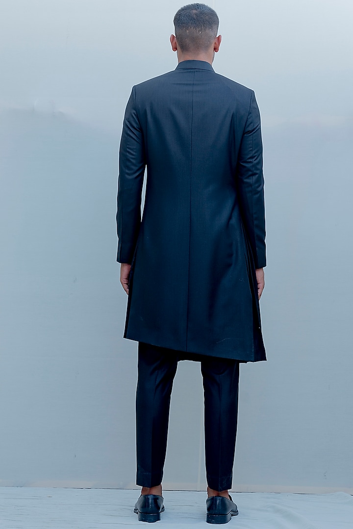 Black Terry Wool Pleated Indo-Western Set by Bohame Men at Pernia's Pop Up Shop