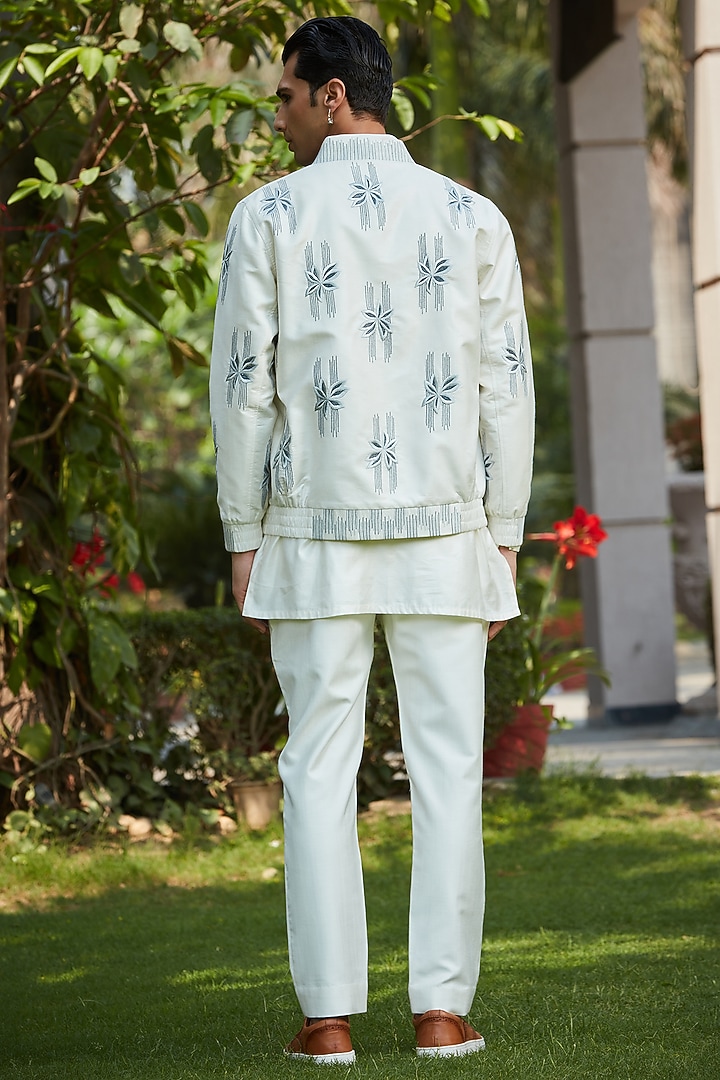 Off-White Cotton Silk Tussar Embroidered Jacket Set by Bohame Men at Pernia's Pop Up Shop