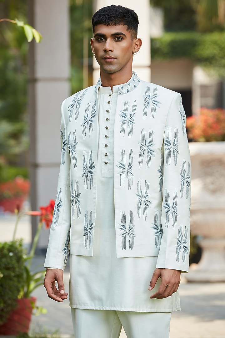 Off-White Cotton Silk Tussar Embroidered Indo-Western Set by Bohame Men at Pernia's Pop Up Shop