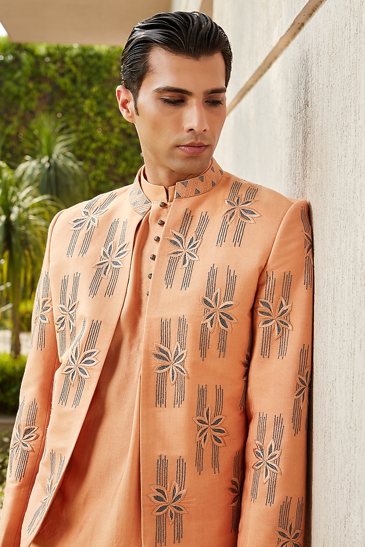 Rose Gold Cotton Silk Tussar Embroidered Indo-Western Set by Bohame Men at Pernia's Pop Up Shop