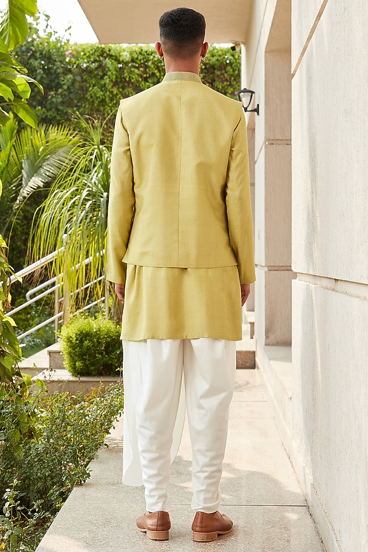Sage Green Cotton Silk Tussar Abstract Embroidered Nehru Jacket Set by Bohame Men at Pernia's Pop Up Shop