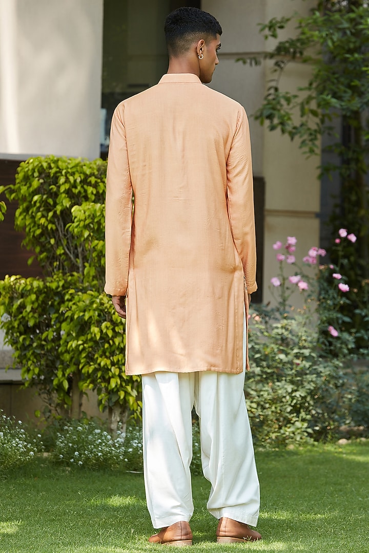 Rose Gold Cotton Silk Tussar Embroidered Kurta Set by Bohame Men at Pernia's Pop Up Shop