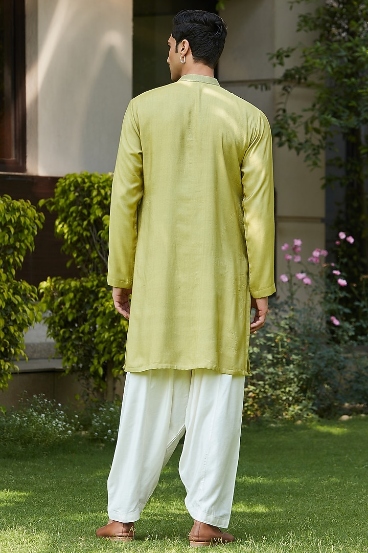 Sage Green Cotton Silk Tussar Embroidered Kurta Set by Bohame Men at Pernia's Pop Up Shop