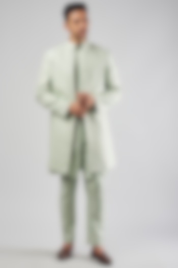 Pastel Green Georgette Embroidered Wedding Indowestern Set by Bohame Men at Pernia's Pop Up Shop