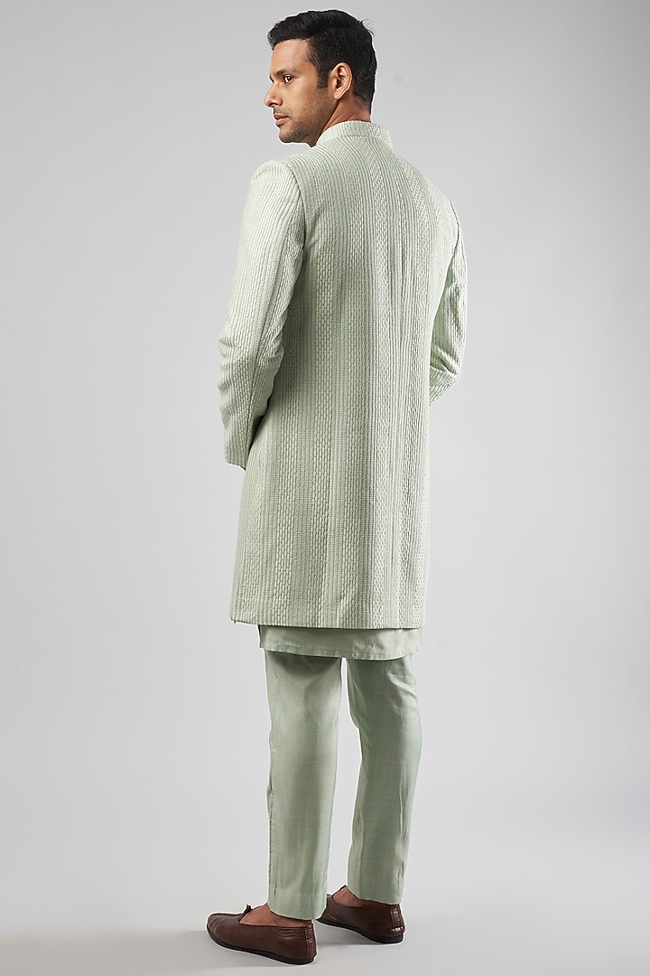 Pastel Green Georgette Embroidered Wedding Indowestern Set by Bohame Men at Pernia's Pop Up Shop