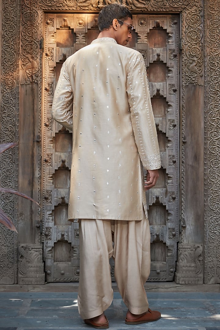 Beige Georgette Chikankari Embroidered Kurta Set by Bohame Men at Pernia's Pop Up Shop