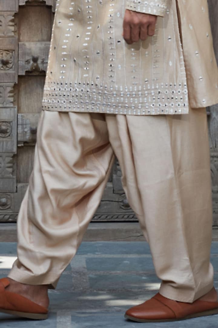 Beige Georgette Chikankari Embroidered Kurta Set by Bohame Men at Pernia's Pop Up Shop