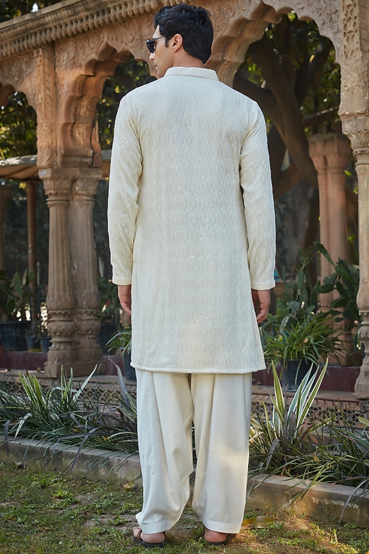 Ivory Georgette Sequins Embroidered Kurta Set by Bohame Men at Pernia's Pop Up Shop