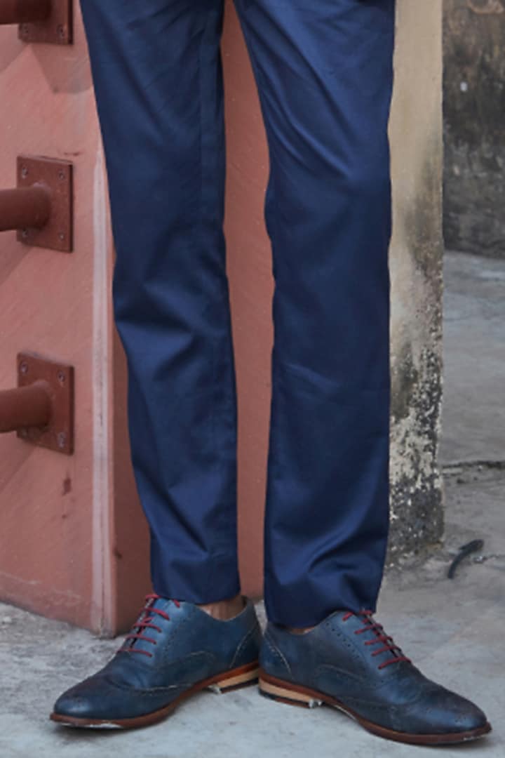 Navy Blue Georgette Mirror Embroidered Wedding Indowestern Set by Bohame Men at Pernia's Pop Up Shop