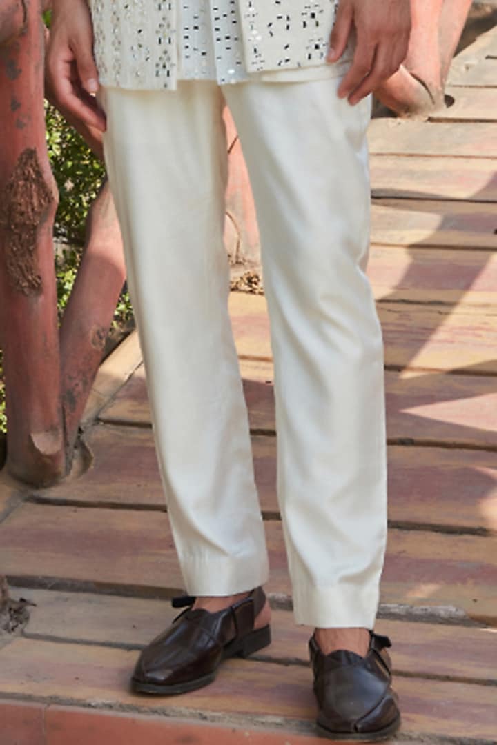 White Georgette Mirror Embroidered Wedding Indowestern Set by Bohame Men at Pernia's Pop Up Shop
