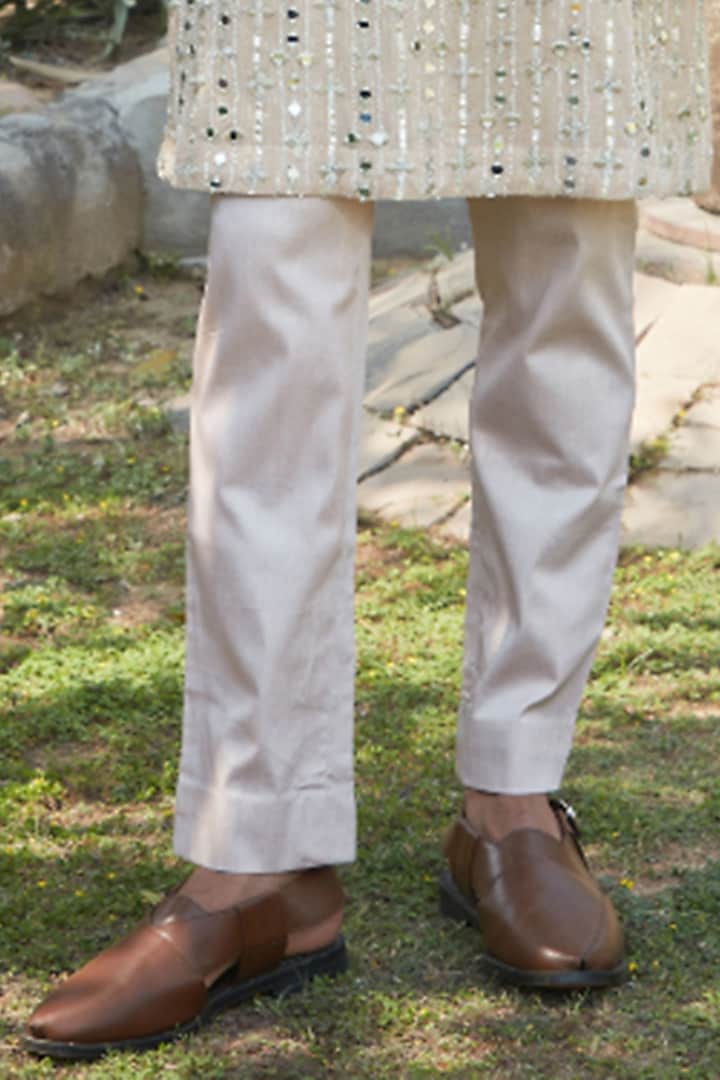 Beige Georgette Mirror Embroidered Kurta Set by Bohame Men at Pernia's Pop Up Shop
