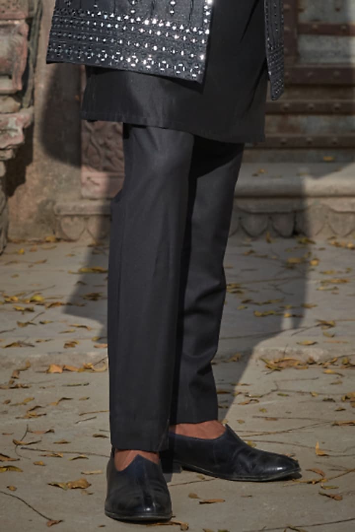Black Dupion Mirror Embroidered Wedding Indowestern Set by Bohame Men at Pernia's Pop Up Shop
