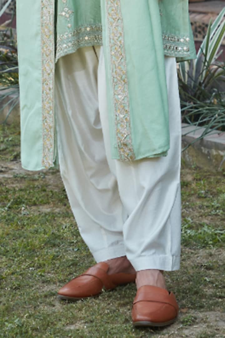 Pastel Green Chanderi Silk Mirror Embroidered Kurta Set by Bohame Men at Pernia's Pop Up Shop