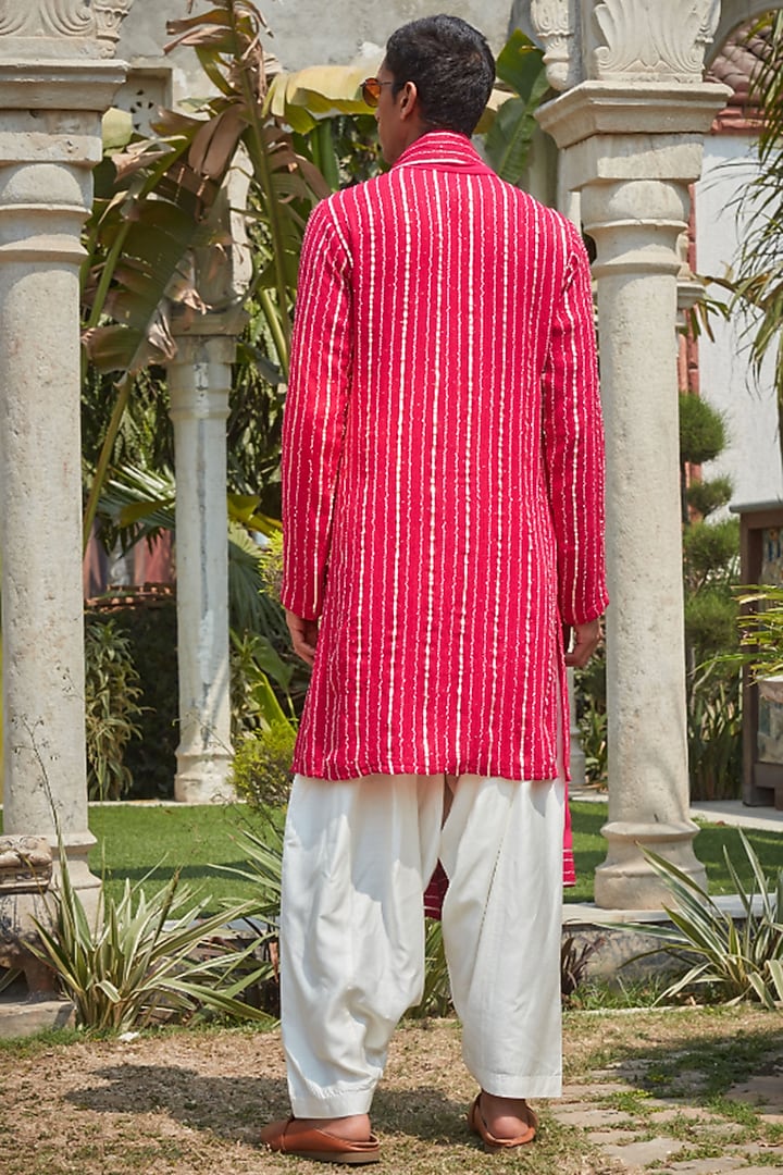 Hot Pink Georgette Chikankari Embroidered Kurta Set by Bohame Men at Pernia's Pop Up Shop