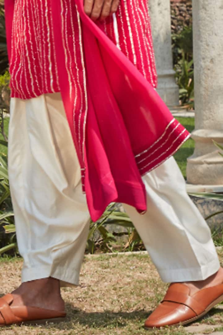Hot Pink Georgette Chikankari Embroidered Kurta Set by Bohame Men at Pernia's Pop Up Shop