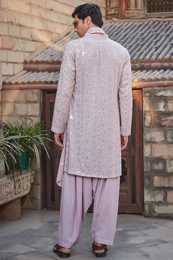 Lilac Georgette Chikankari Embroidered Kurta Set by Bohame Men at Pernia's Pop Up Shop