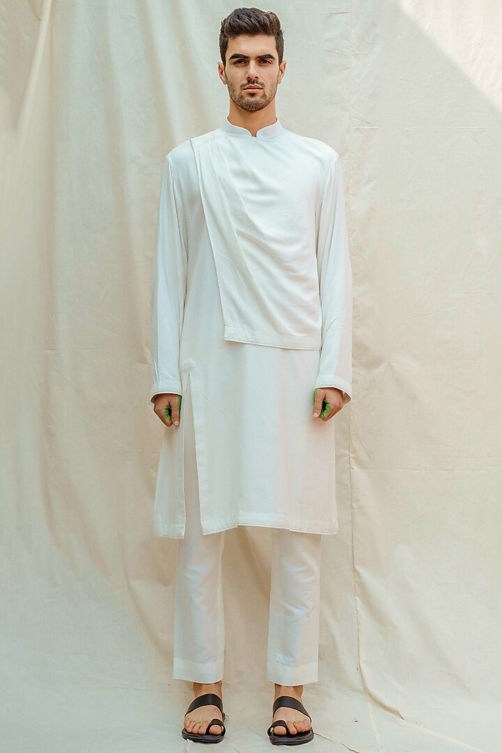 White Tencel Kurta With Pants by Bohame Men at Pernia's Pop Up Shop