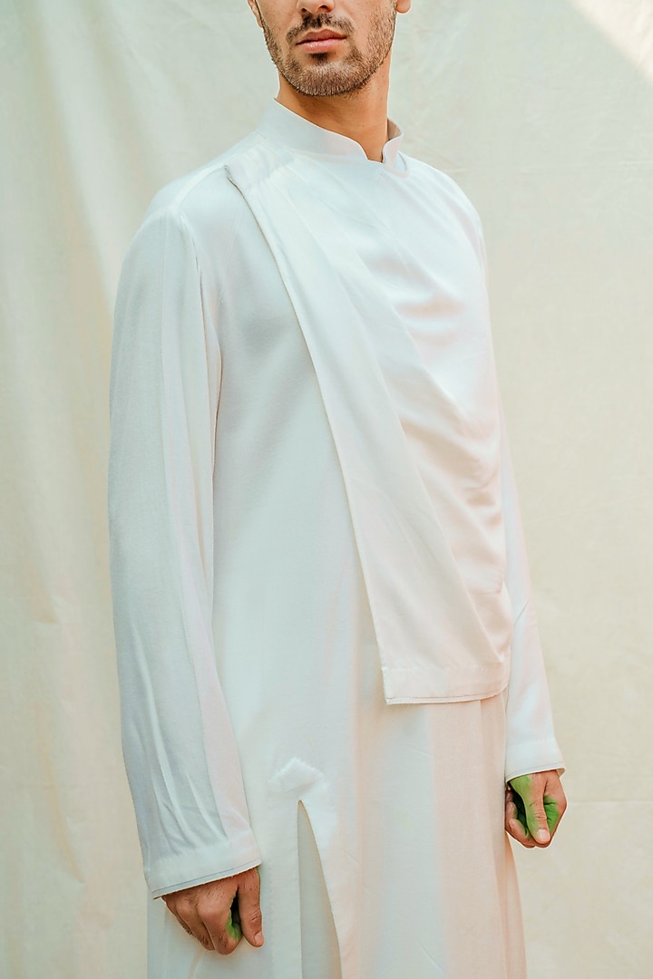 White Tencel Kurta With Pants by Bohame Men at Pernia's Pop Up Shop