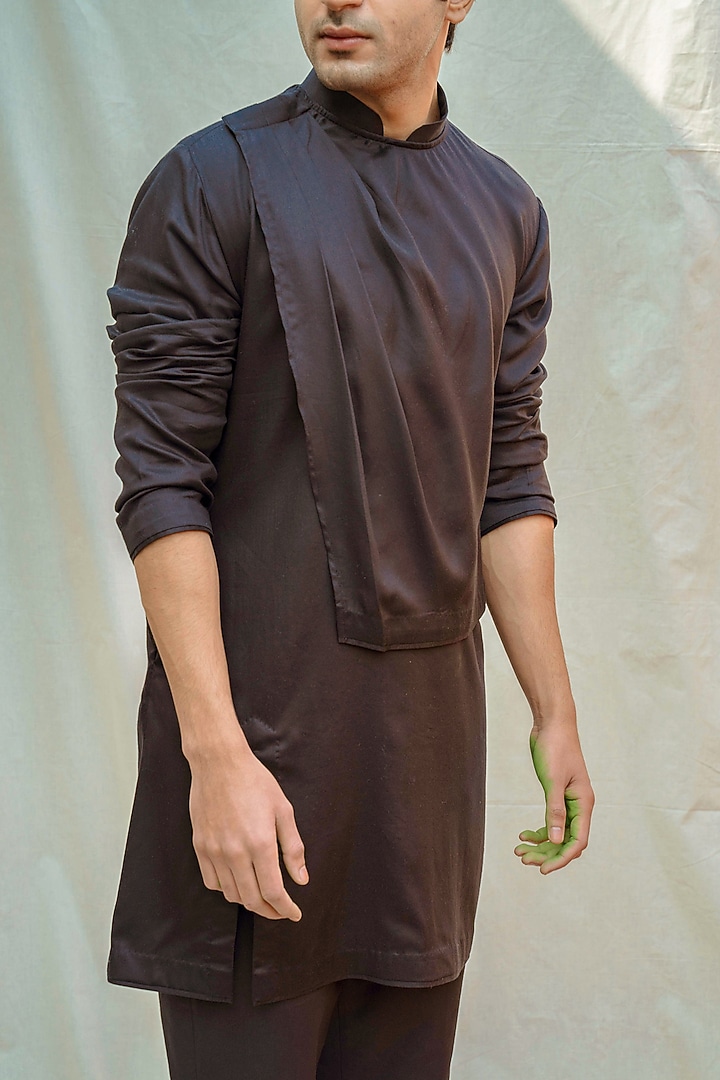 Black Tencel Kurta With Pants by Bohame Men at Pernia's Pop Up Shop