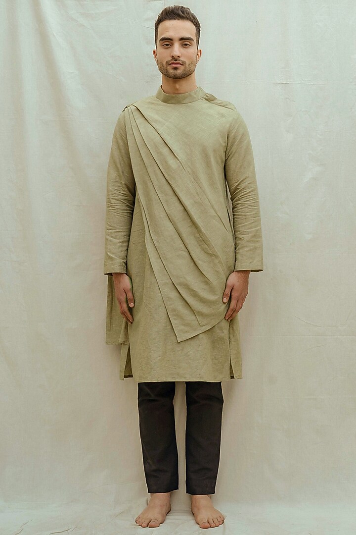Light Green Cotton Kurta Set by Bohame Men at Pernia's Pop Up Shop