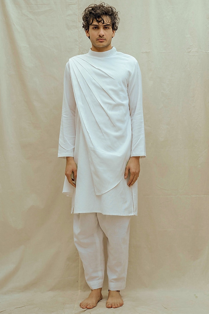 White Cotton Linen Kurta Set by Bohame Men at Pernia's Pop Up Shop