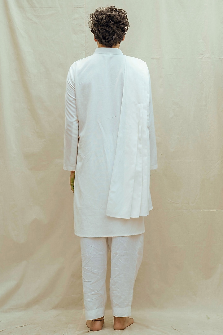 White Cotton Linen Kurta Set by Bohame Men at Pernia's Pop Up Shop
