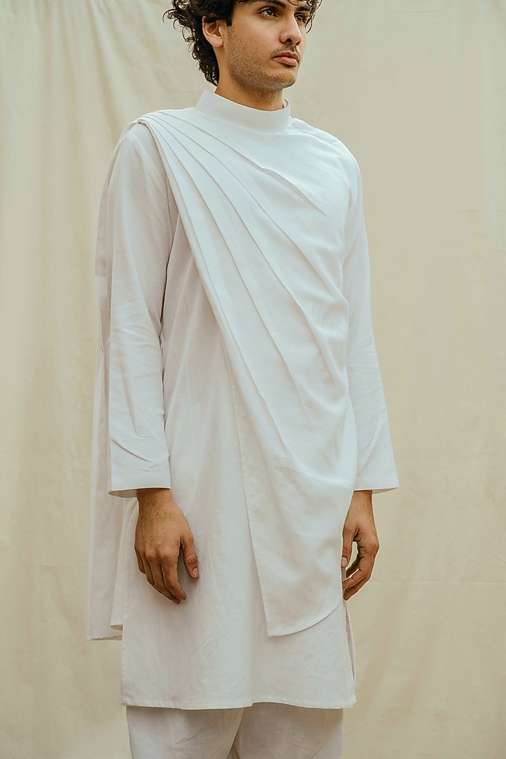 White Cotton Linen Kurta Set by Bohame Men at Pernia's Pop Up Shop