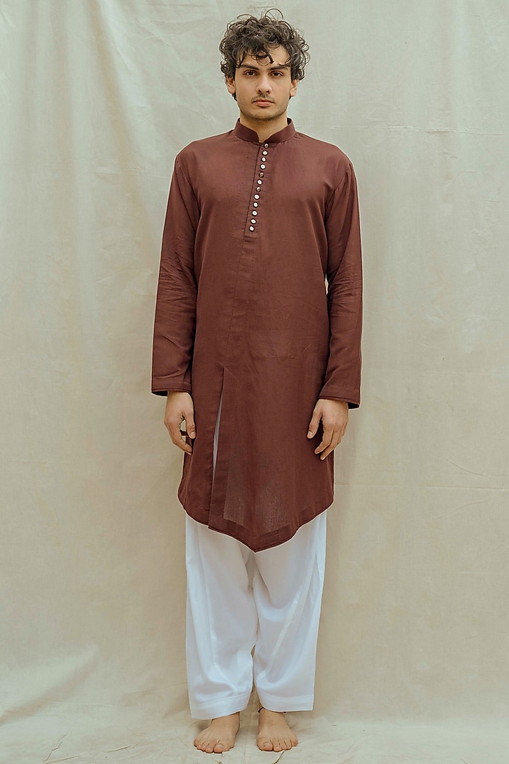 Brown Cotton Linen Kurta Set by Bohame Men at Pernia's Pop Up Shop