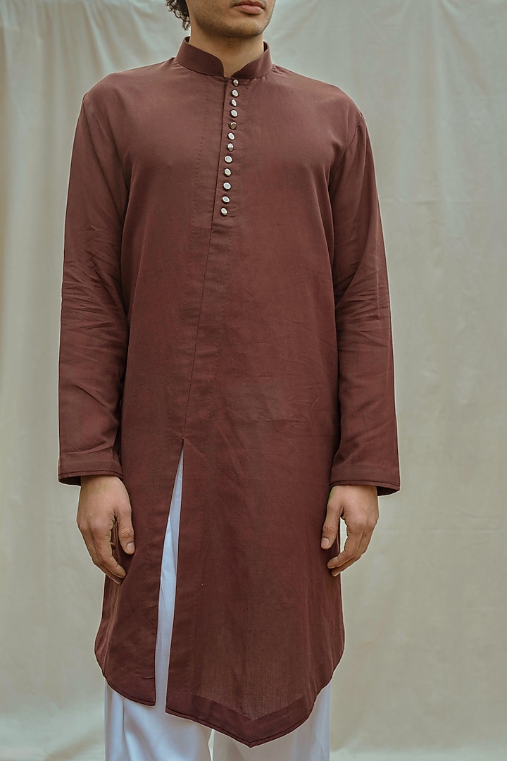 Brown Cotton Linen Kurta Set by Bohame Men at Pernia's Pop Up Shop