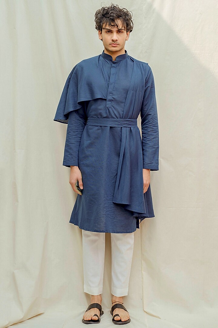 Royal Blue Kurta With White Pants by Bohame Men at Pernia's Pop Up Shop